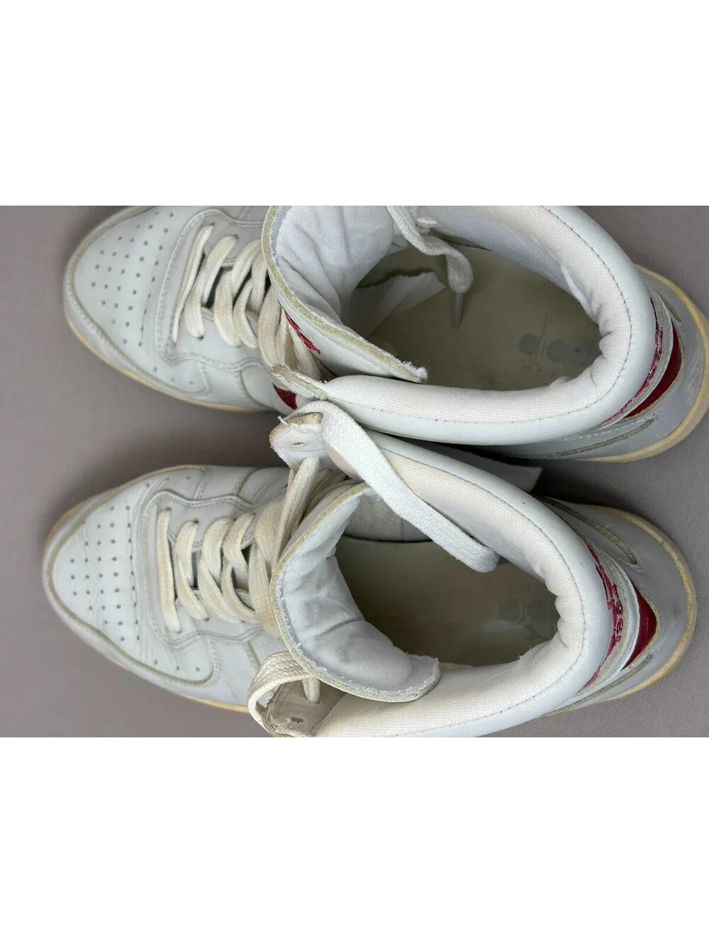 Diadora Heritage MI Basket 1984 High Top Leather Sneakers White Red Mens 9.5